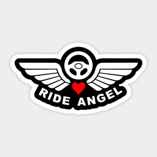 Ride Angel, graphic t-shirt with steering wheel and angel wings for volunteers drivers for helping people in need. Sticker